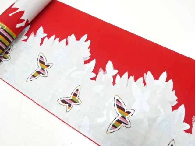 アンティーク　蝶模様織り出し　八寸帯地反物